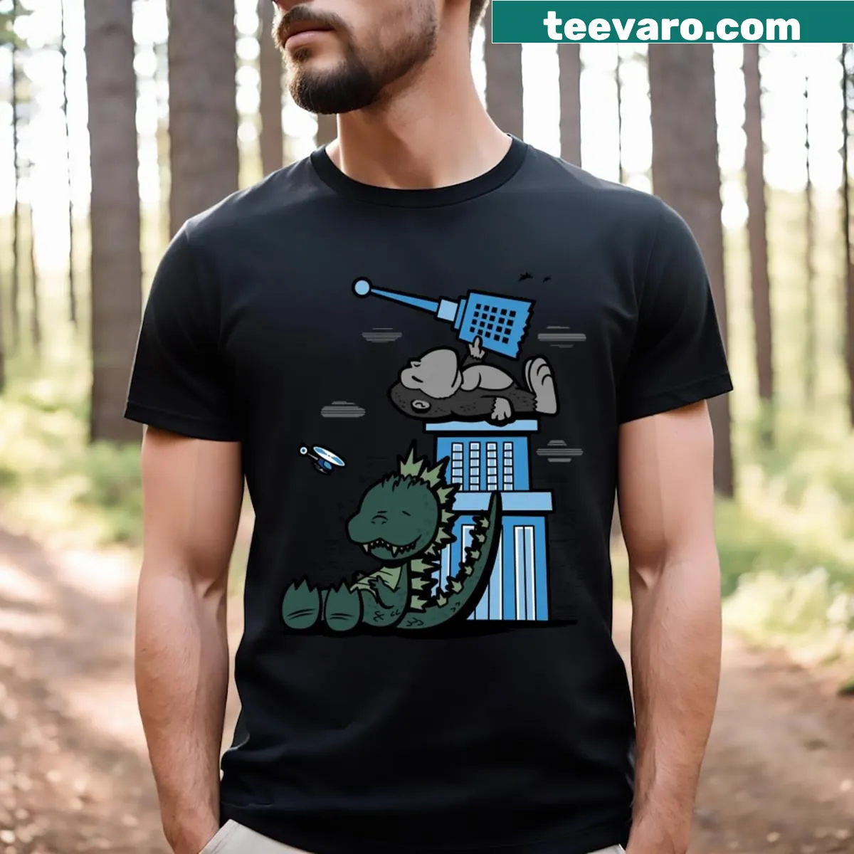 Kawaii cartoon kaiju t-shirt with cute monster graphics — on a men's t-shirt