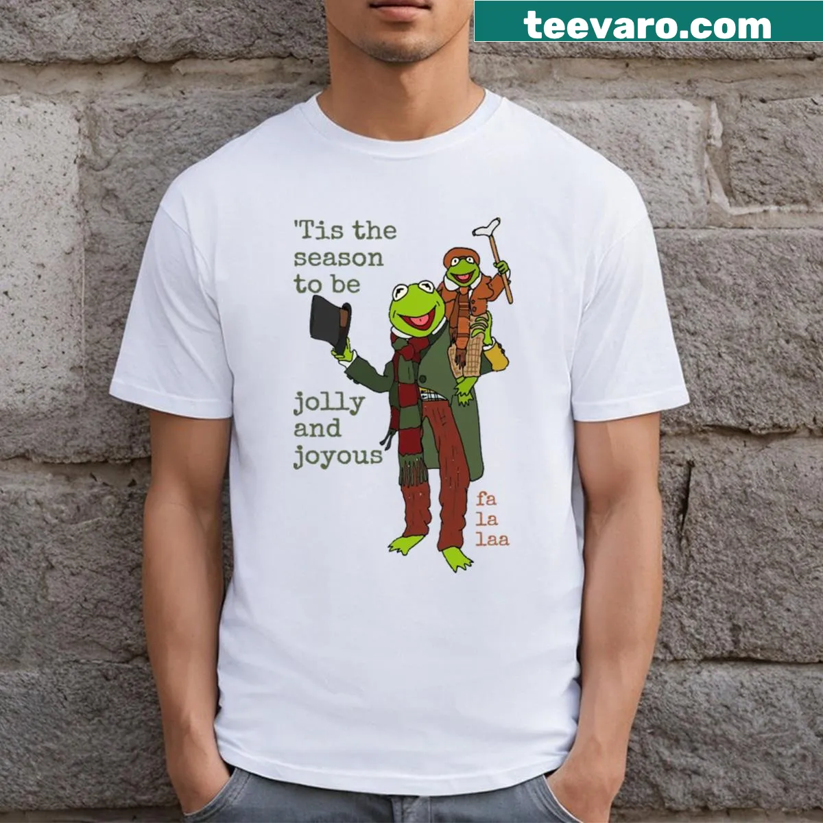 Muppet Christmas Carol T-shirt with festive cartoon design — on a men's t-shirt