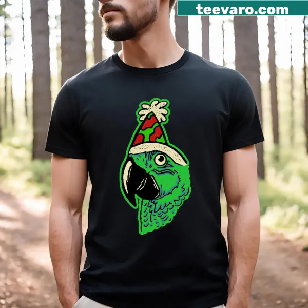 Playful parrot graphic on a fun party-themed t-shirt