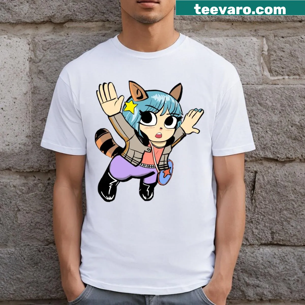 Illustration of Ramona Flowers taking flight on a t-shirt — on a men's t-shirt