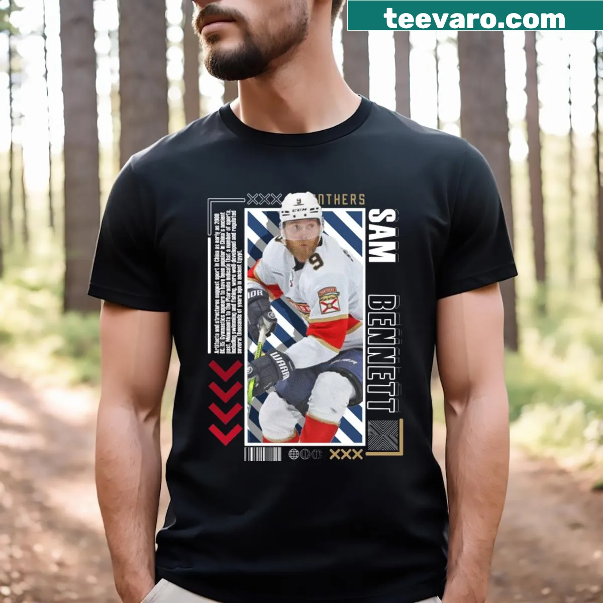 Vintage-style T-shirt featuring Sam Bennett hockey graphic — on a men's t-shirt
