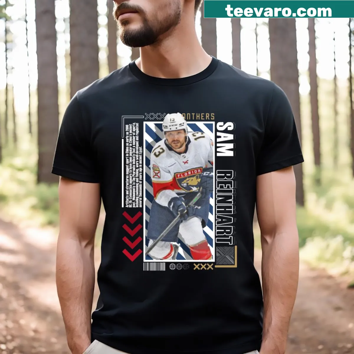 Vintage-style T-shirt featuring Sam Reinhart hockey graphic — on a men's t-shirt