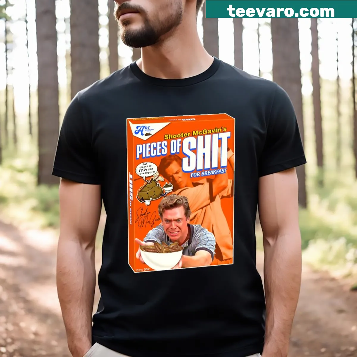 Funny Shooter McGavin t-shirt with a comedic quote — on a men's t-shirt