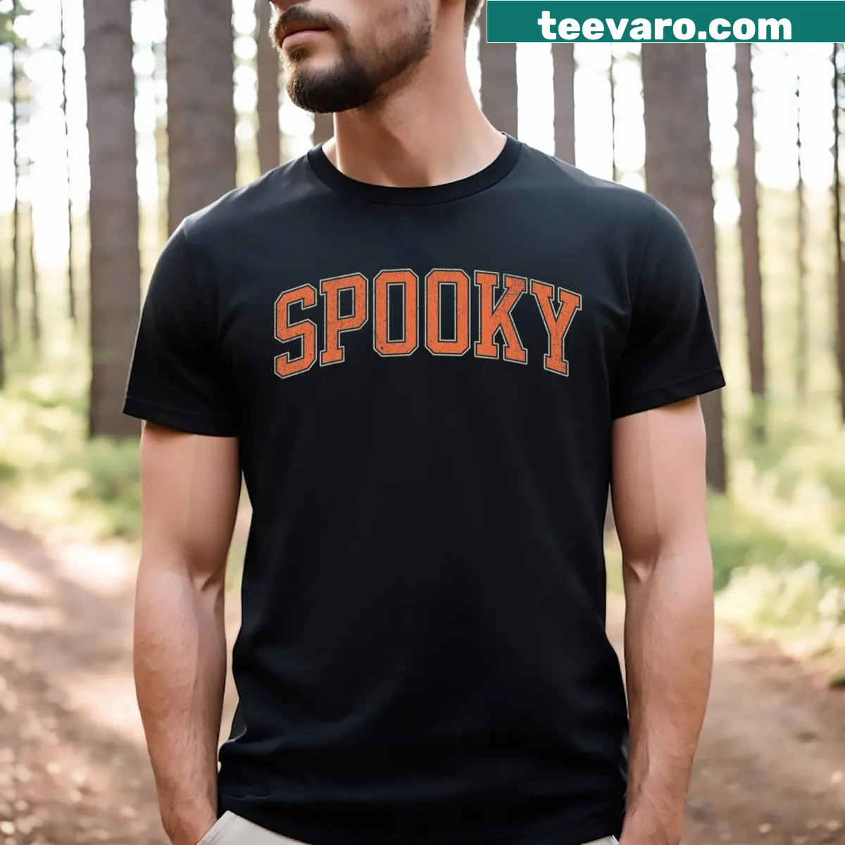 Halloween-themed collage tee with spooky elements and 'Stay Spooky' text — on a men's t-shirt