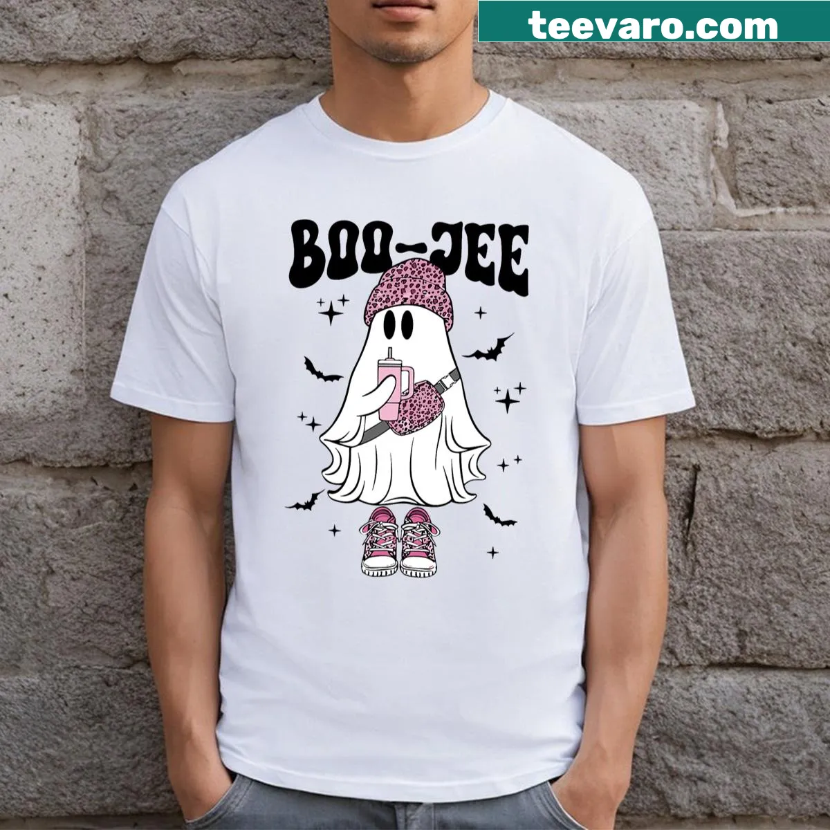Cute ghost Halloween t-shirt with whimsical design — on a men's t-shirt