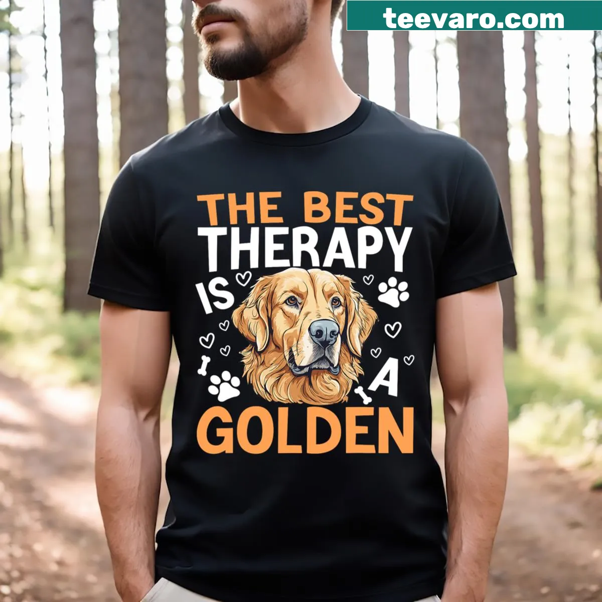 Sentimental T-shirt celebrating the bond with Golden Retrievers. — on a men's t-shirt