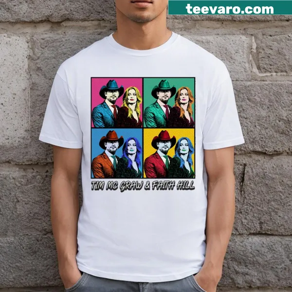 80s pop art style t-shirt featuring Tim McGraw and Faith Hill