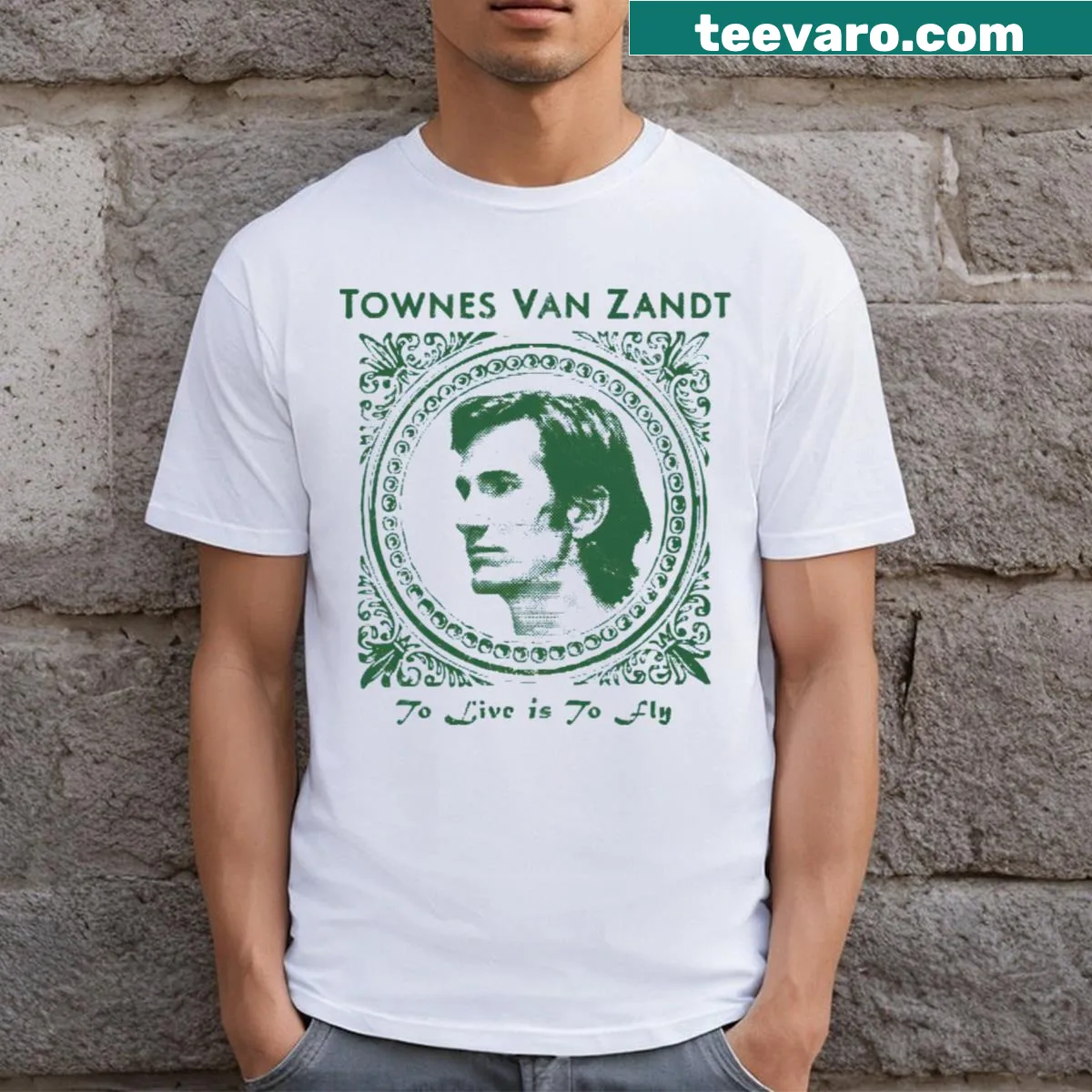 Vintage portrait of Townes Van Zandt on retro t-shirt — on a men's t-shirt