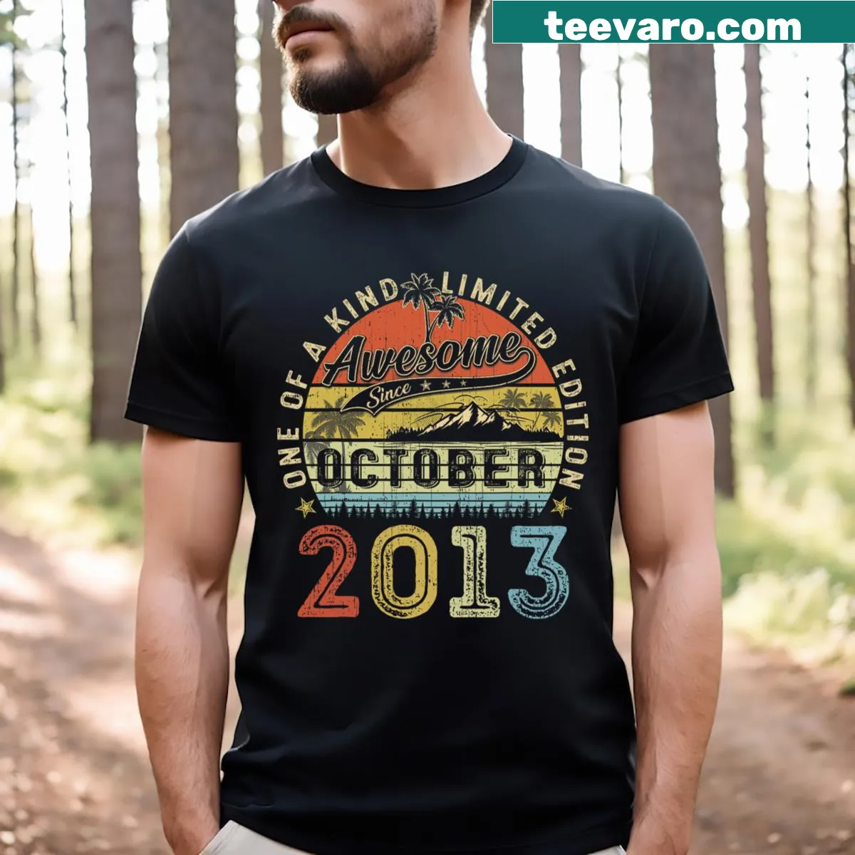 10th birthday shirt with text Awesome Since October 2013 — on a men's t-shirt