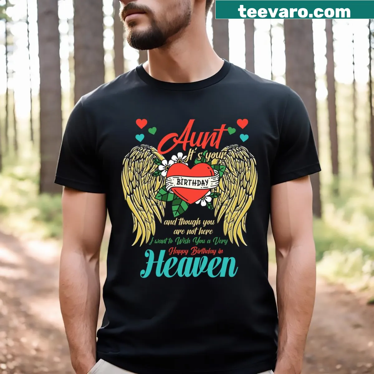 Angel illustration memorial t-shirt for an aunt's birthday — on a men's t-shirt