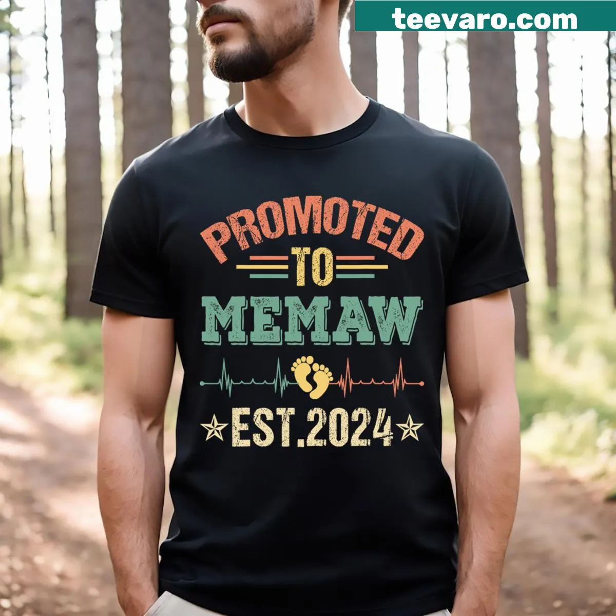 Vintage T-shirt celebrating first-time grandmother with 'First Time Memaw' text — on a men's t-shirt