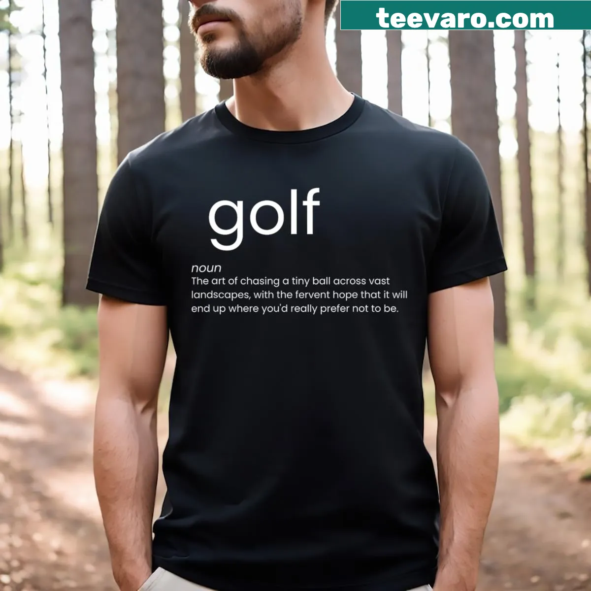 Novelty T-shirt with a humorous golf definition graphic — on a men's t-shirt