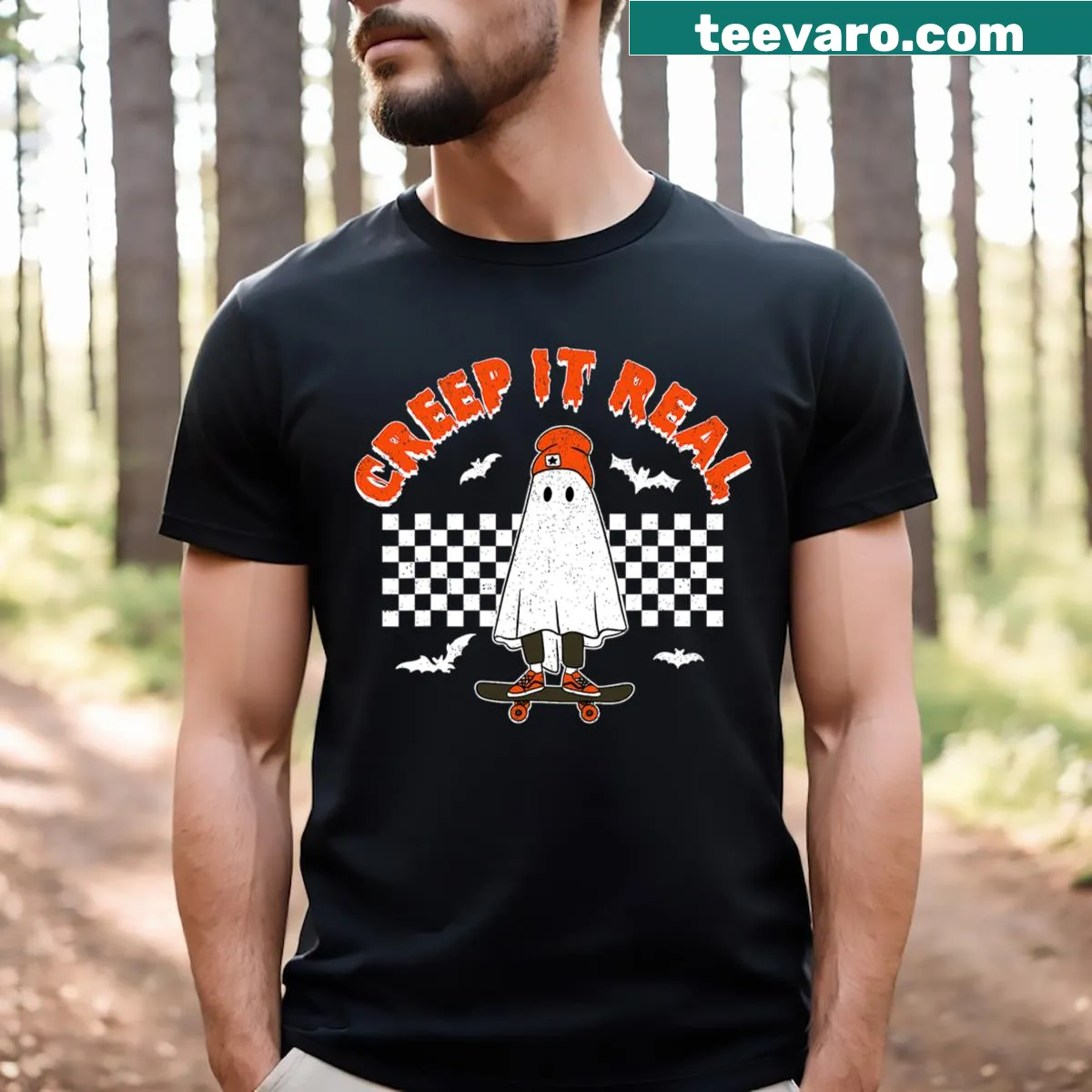 Cartoon ghost on a skateboard with text  — on a men's t-shirt