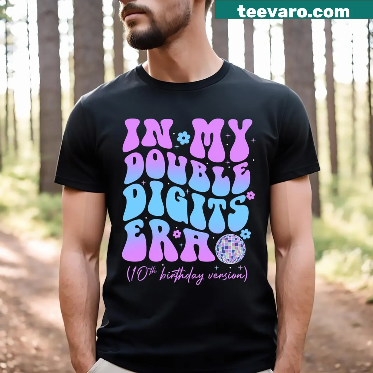Cartoon design for a 10th birthday with 'In My Double Digits Era' text — on a men's t-shirt