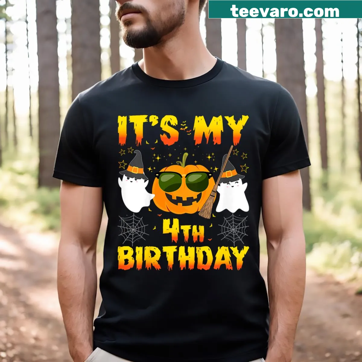 Halloween-themed birthday t-shirt for a 4-year-old — on a men's t-shirt