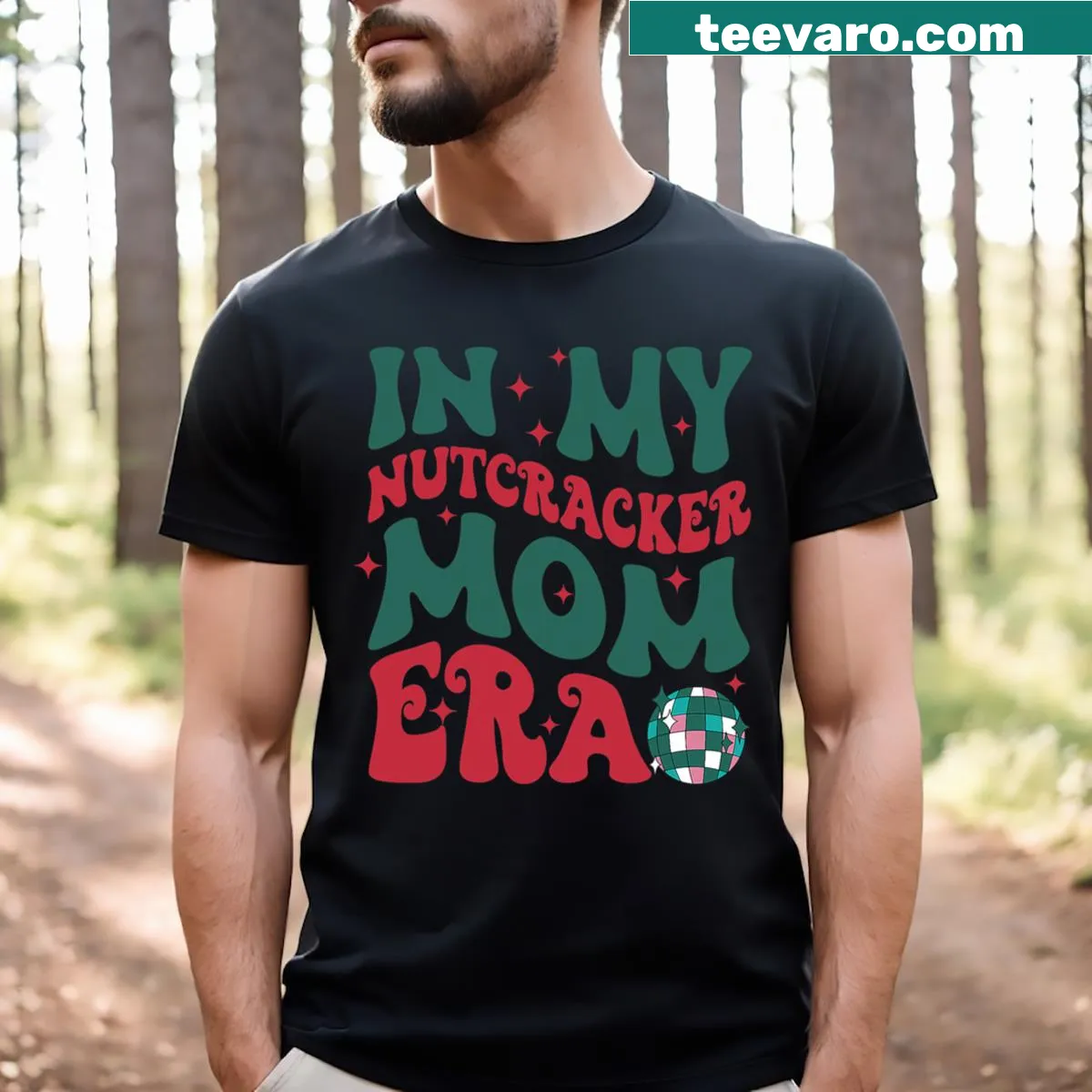 Nutcracker-themed t-shirt for moms with festive illustrations — on a men's t-shirt