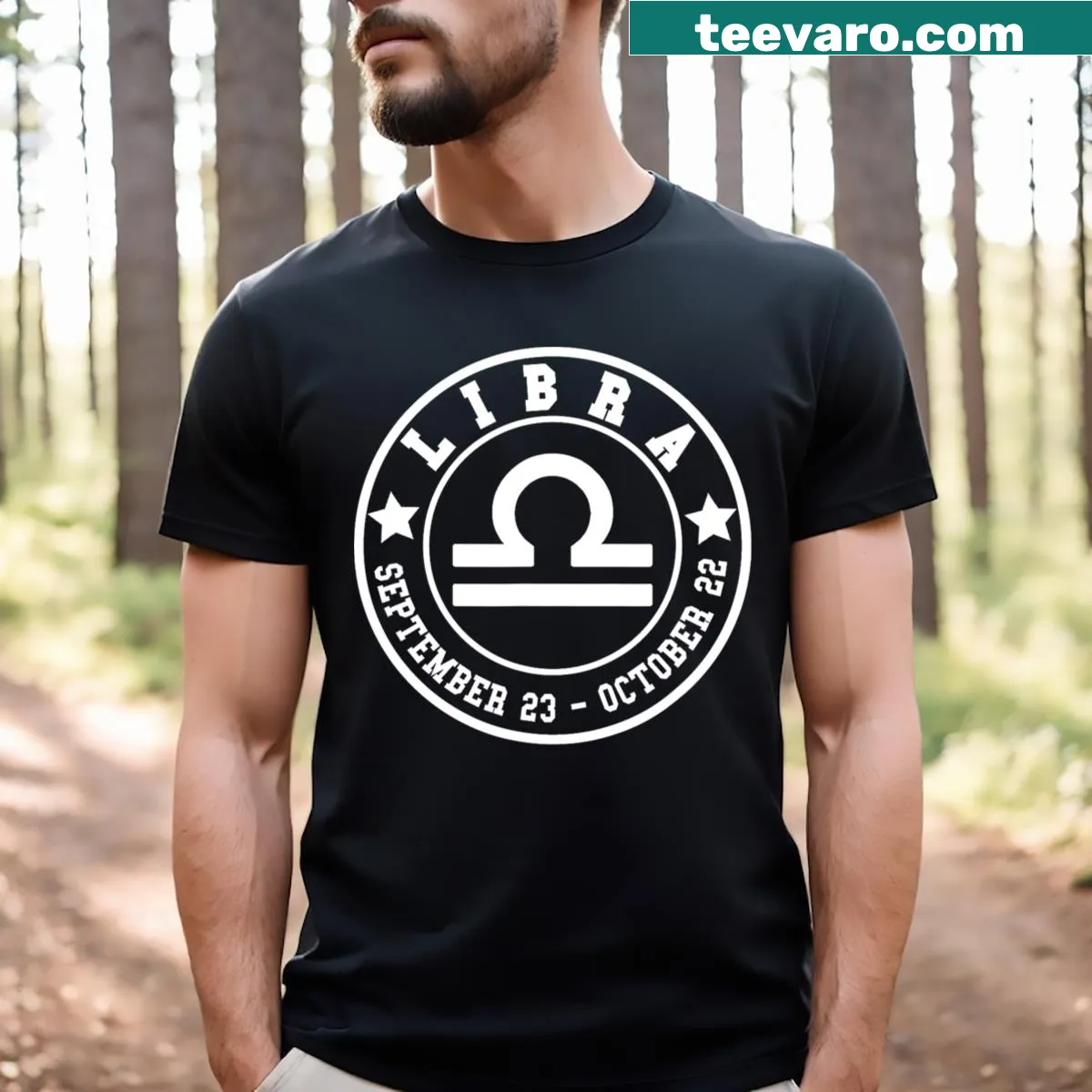 Astrology t-shirt featuring the Libra zodiac sign and symbol — on a men's t-shirt