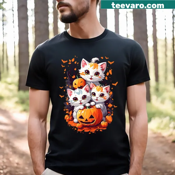 Cute cat Halloween t-shirt with retro design for festive occasions
