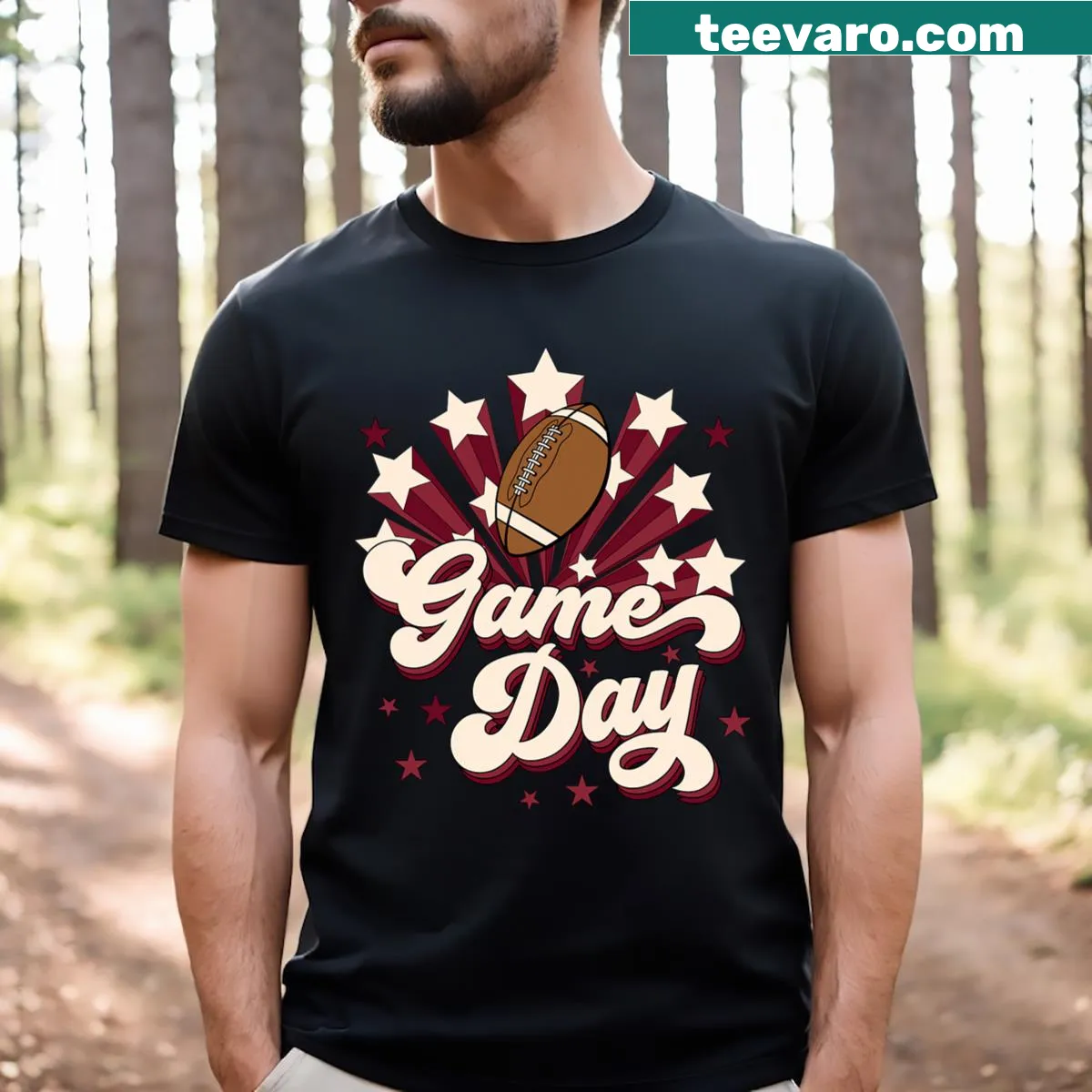 Retro football t-shirt celebrating game day and football culture — on a men's t-shirt