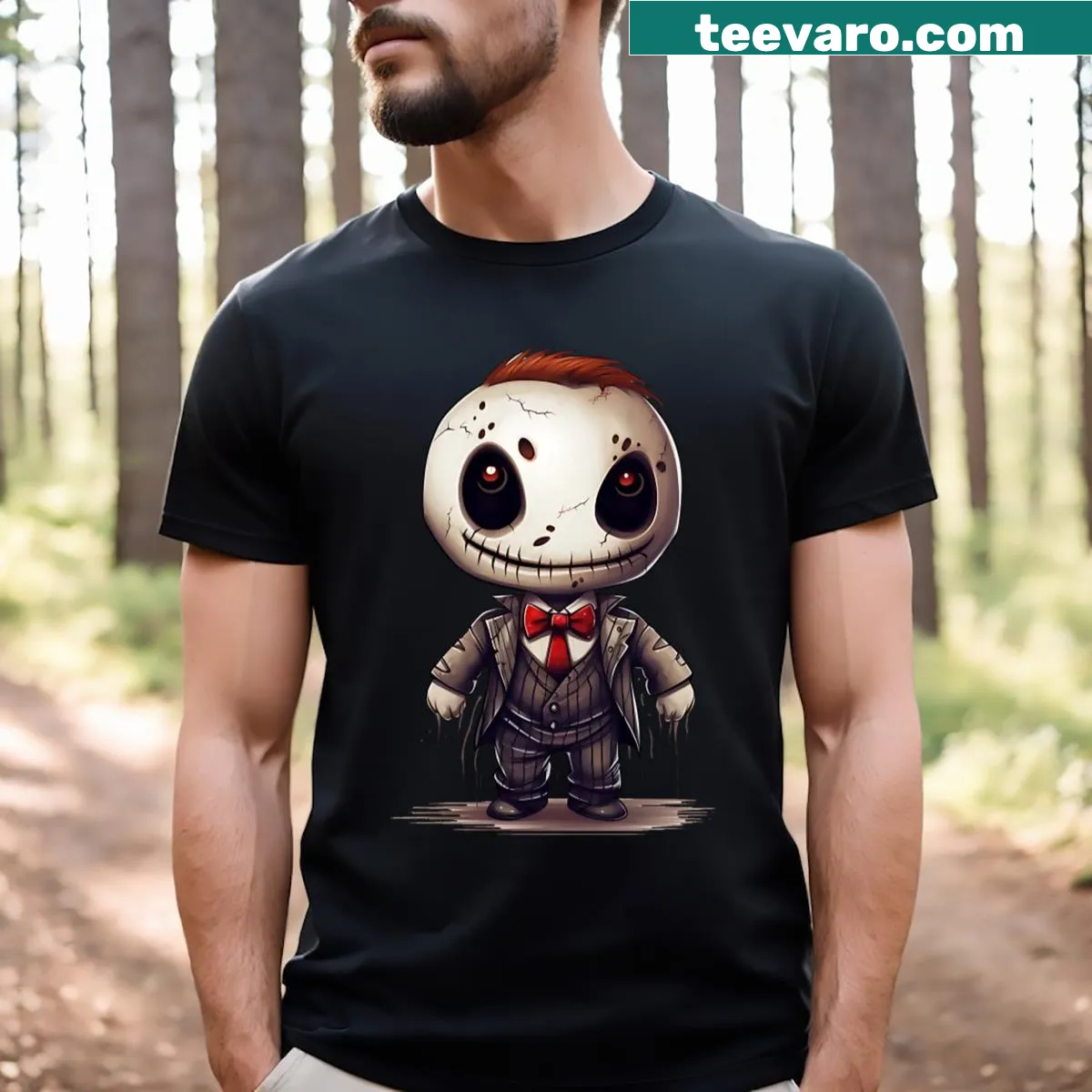 Skull wedding couple t-shirt with spooky Halloween theme — on a men's t-shirt