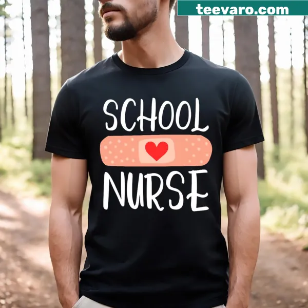 Humorous T-shirt featuring playful typography for school nurses.