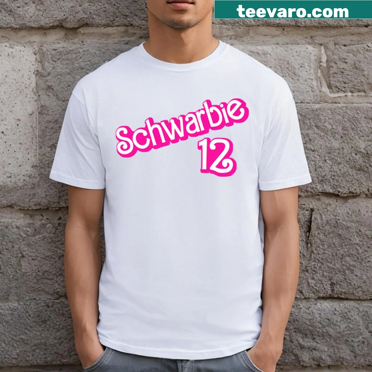 Playful T-shirt featuring the term Schwarbie and the number 12 — on a men's t-shirt