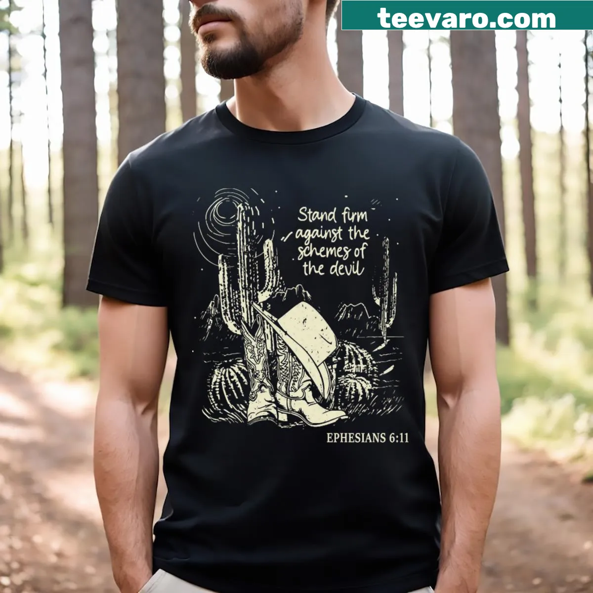 Inspirational text with cowgirl hat graphic for a western vibe — on a men's t-shirt