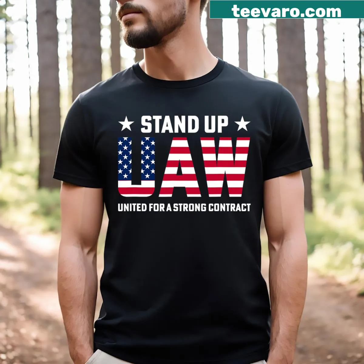 Bold text advocating for union strength and solidarity — on a men's t-shirt