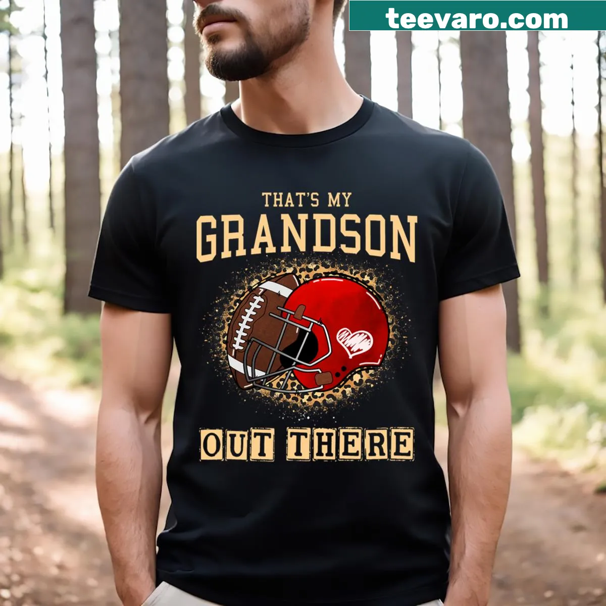 Novelty football t-shirt saying That's My Grandson Out There — on a men's t-shirt