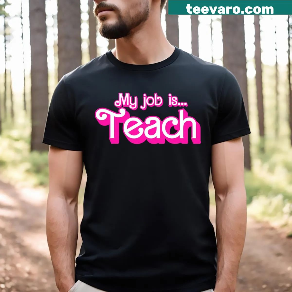 Funny teacher life t-shirt with My Job Is Teach in retro style — on a men's t-shirt