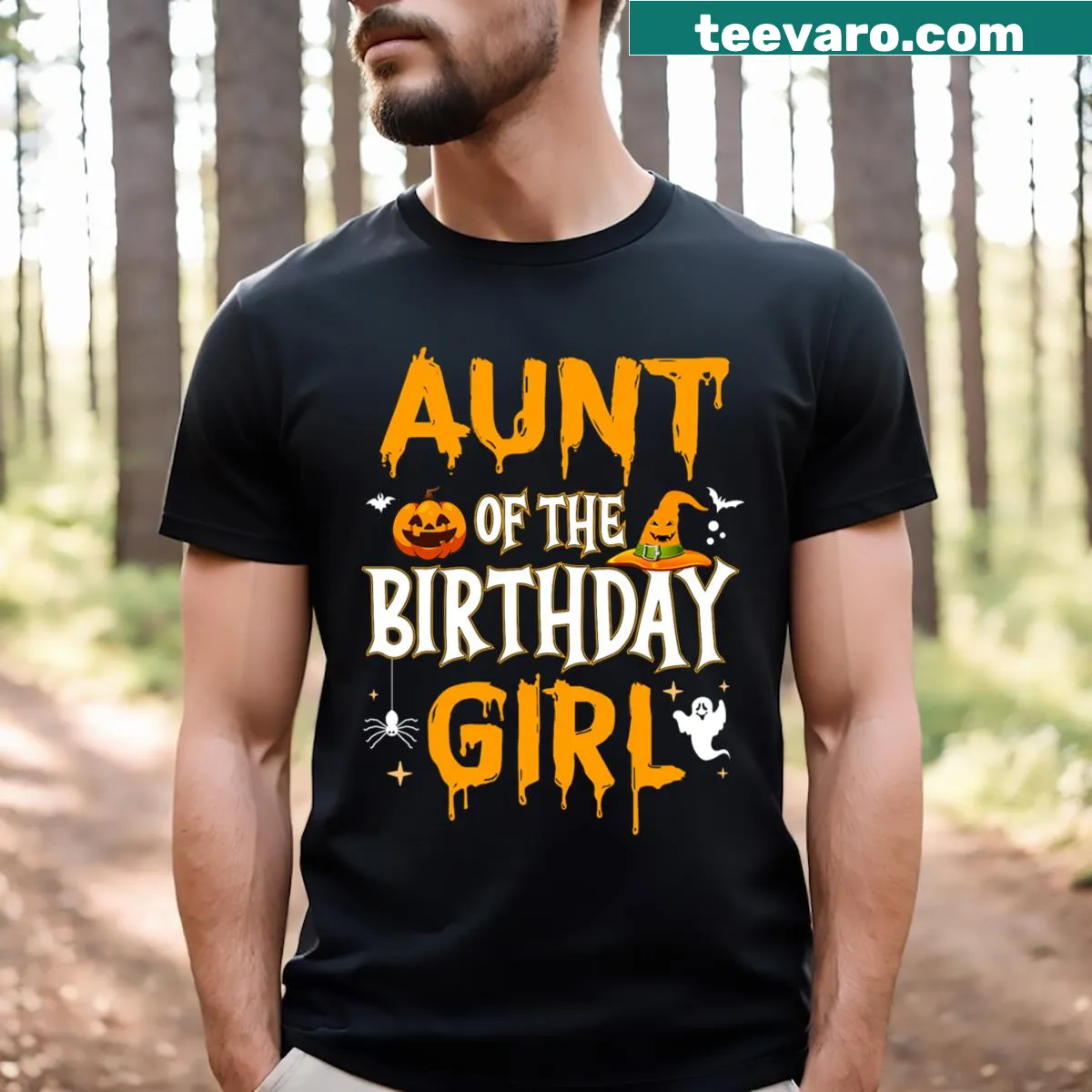 Cute T-shirt for the aunt of a birthday girl with Halloween elements — on a men's t-shirt