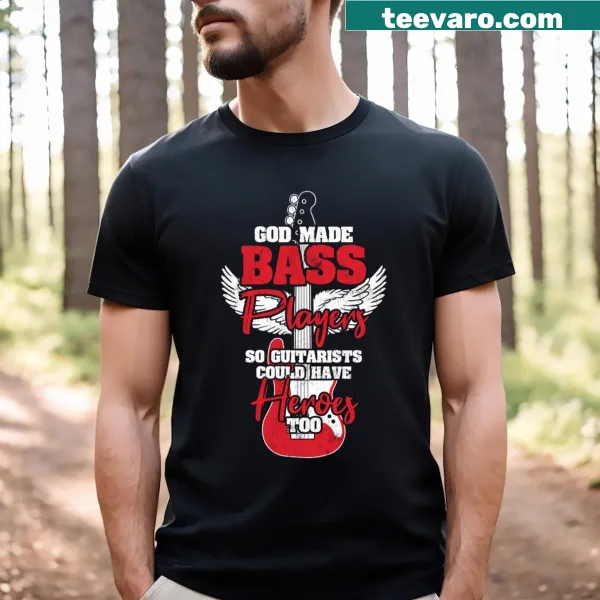 Vintage-style T-shirt featuring bass instruments and retro typography