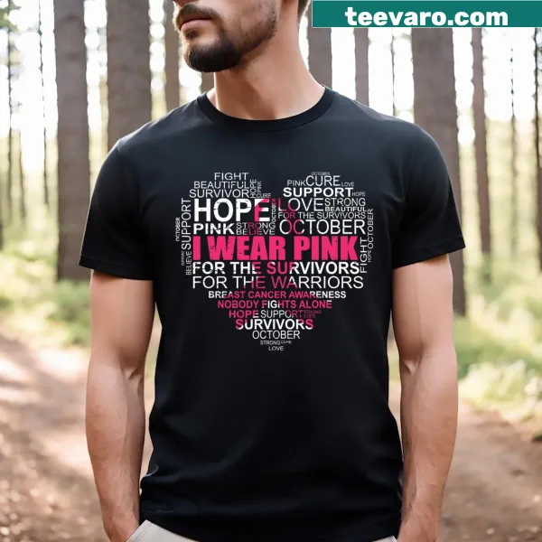 Pink ribbon heart illustration on breast cancer awareness t-shirt