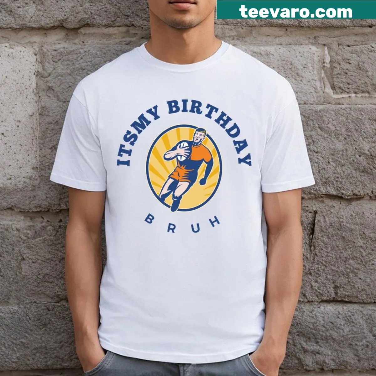 Playful T-shirt for birthdays with football player graphic — on a men's t-shirt