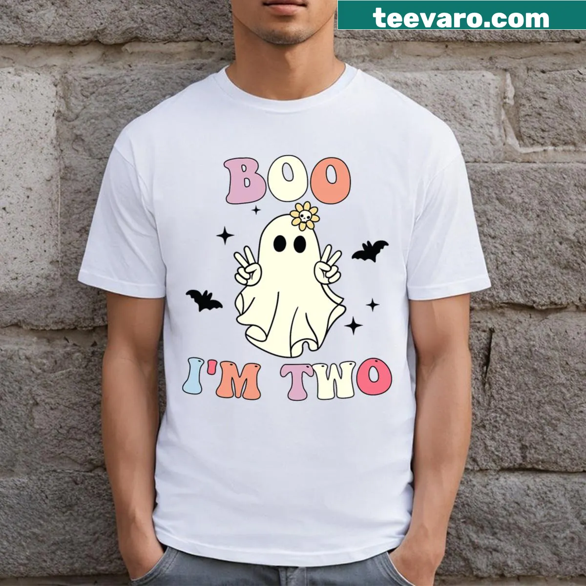 Whimsical ghost design for child's 2nd birthday T-shirt — on a men's t-shirt