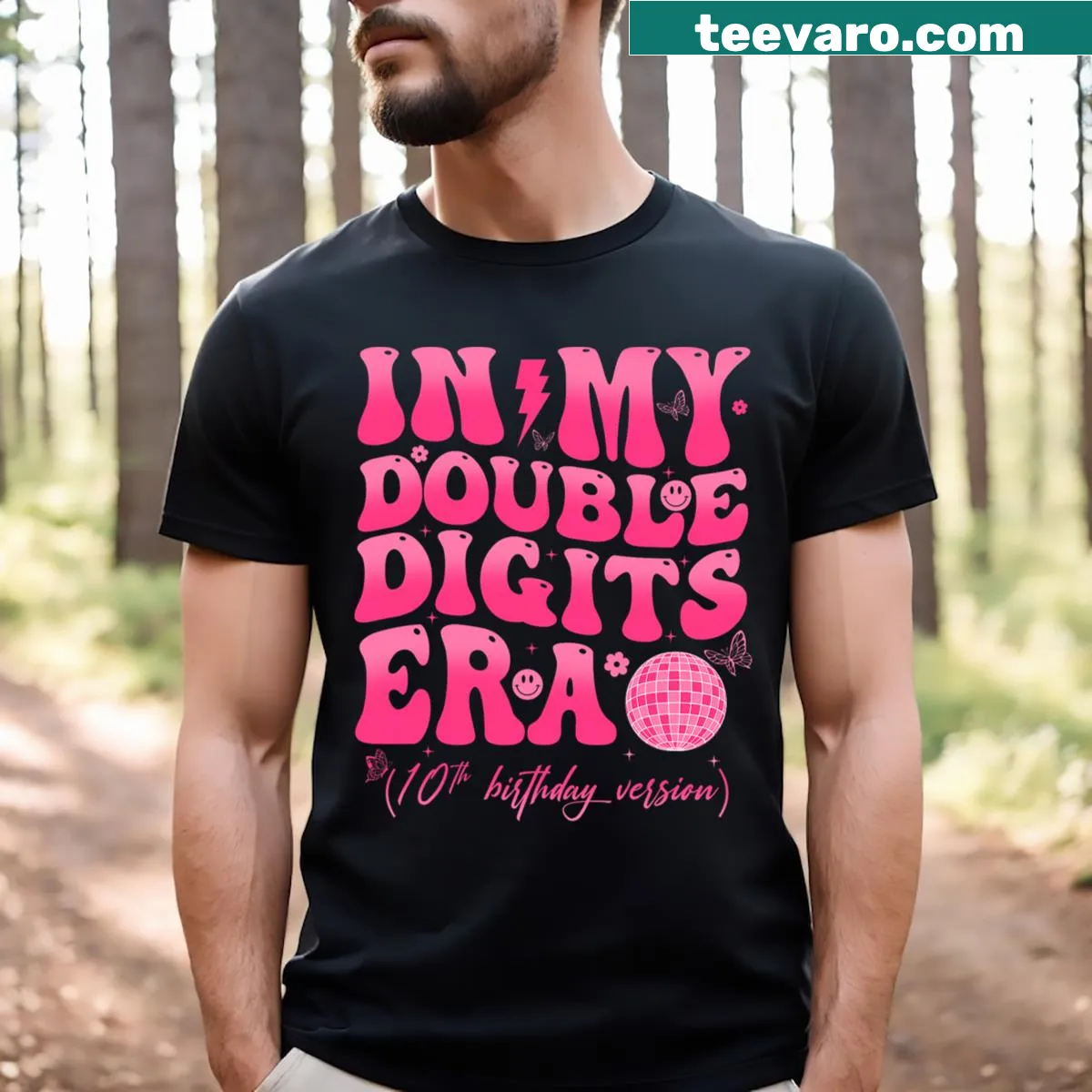 T-shirt with 'In My Double Digits Era' text for a birthday celebration — on a men's t-shirt