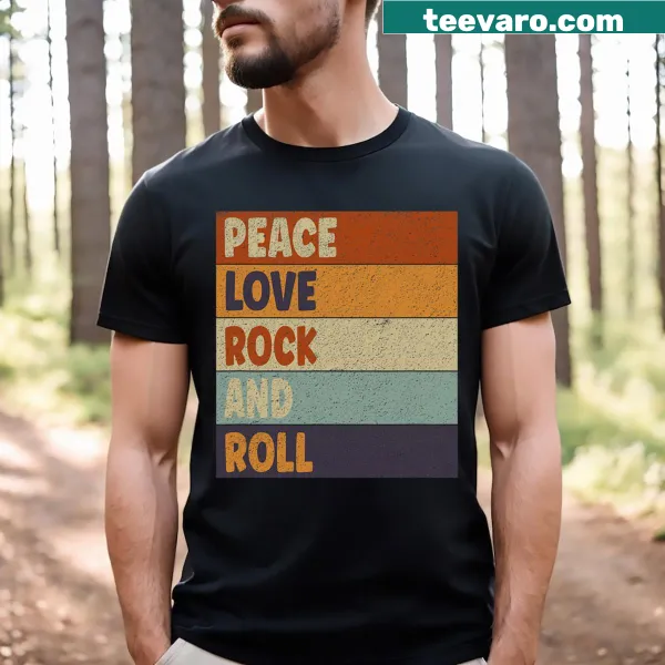 Vintage-style T-shirt with peace and rock symbols