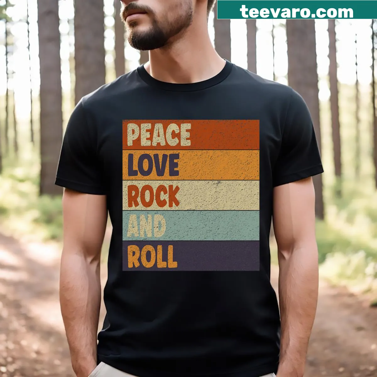 Vintage-style T-shirt with peace and rock symbols — on a men's t-shirt