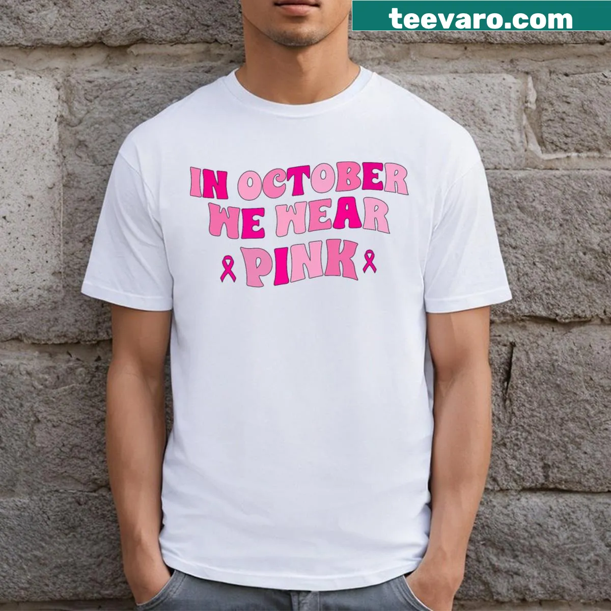 Retro design promoting Breast Cancer Awareness on a T-shirt — on a men's t-shirt