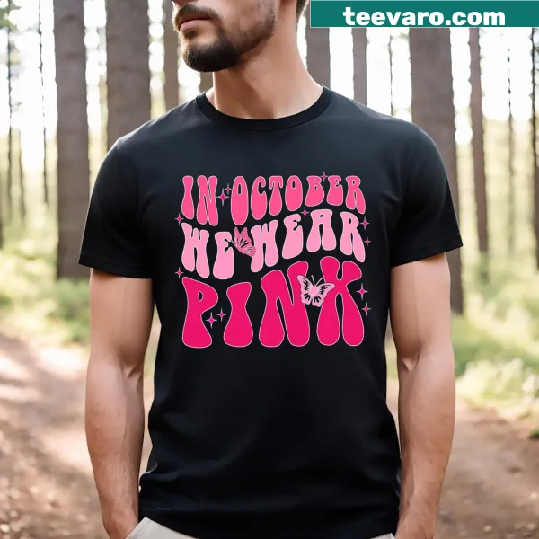 Retro Vintage Breast Cancer Awareness T-shirt with 'In October We Wear Pink' text