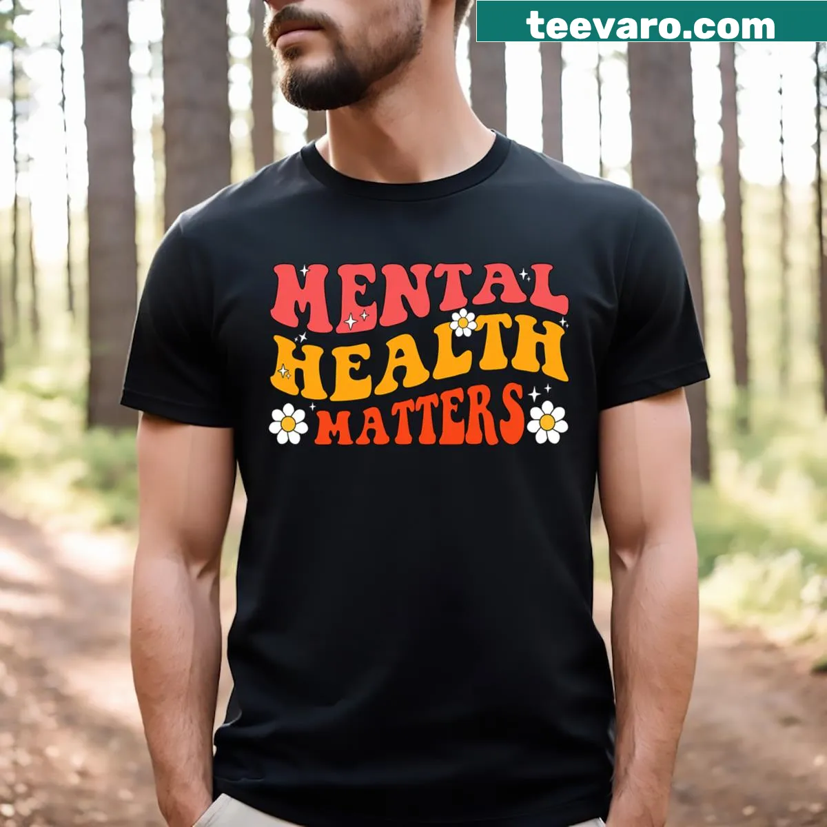 Groovy T-shirt with 'Mental Health Matters' for therapy advocates — on a men's t-shirt