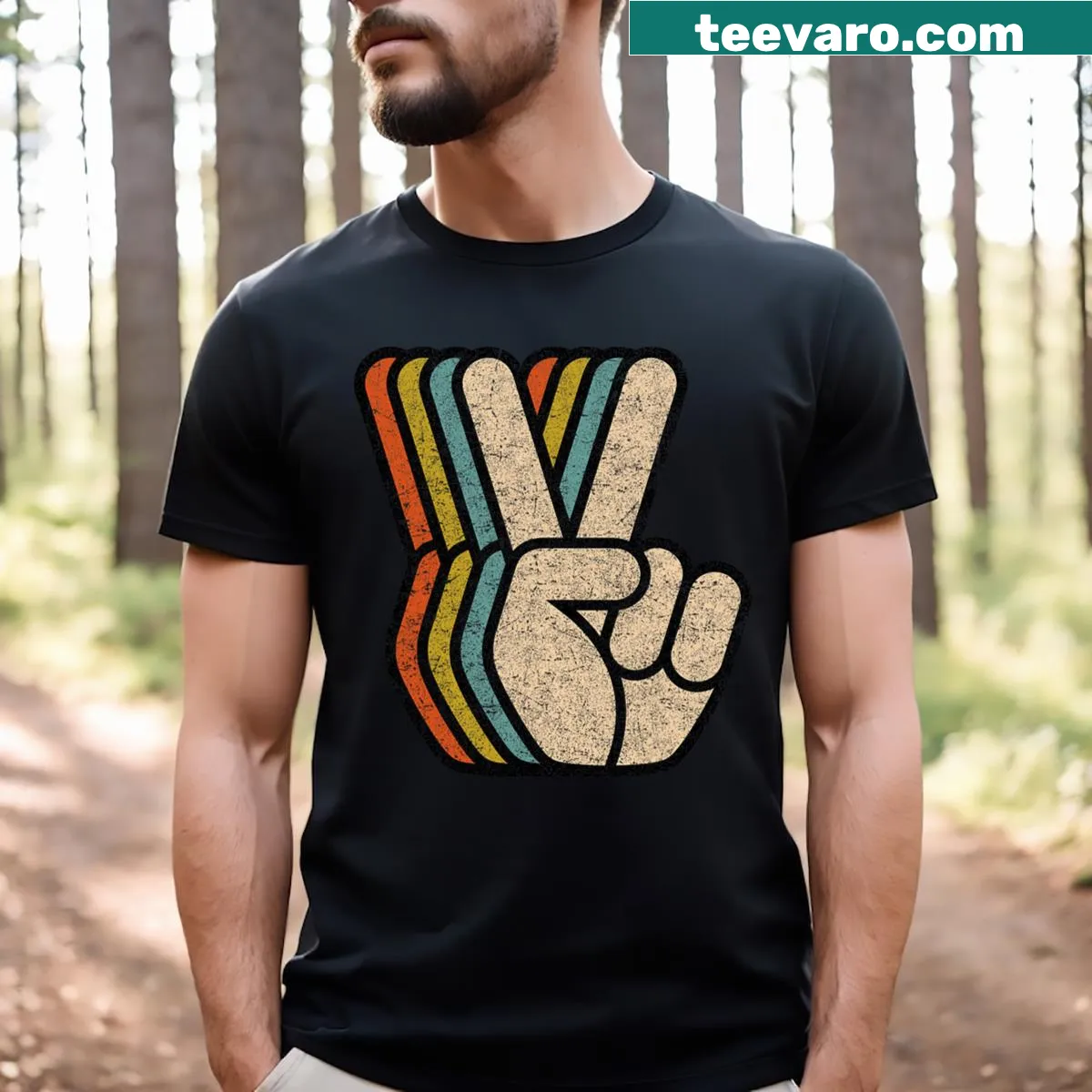Vintage retro t-shirt with peace sign graphic — on a men's t-shirt