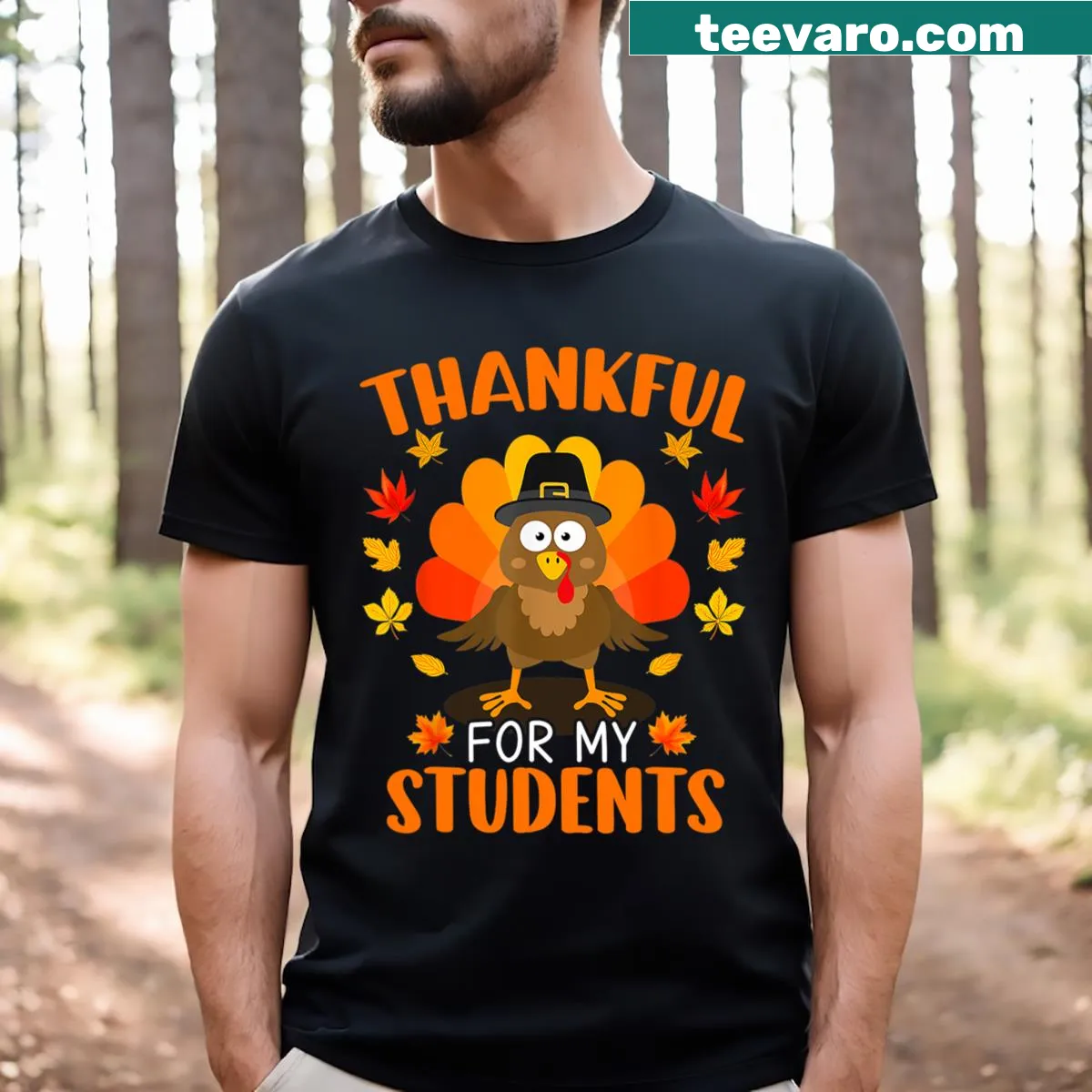 Funny teacher Thanksgiving T-shirt with thankful phrase — on a men's t-shirt