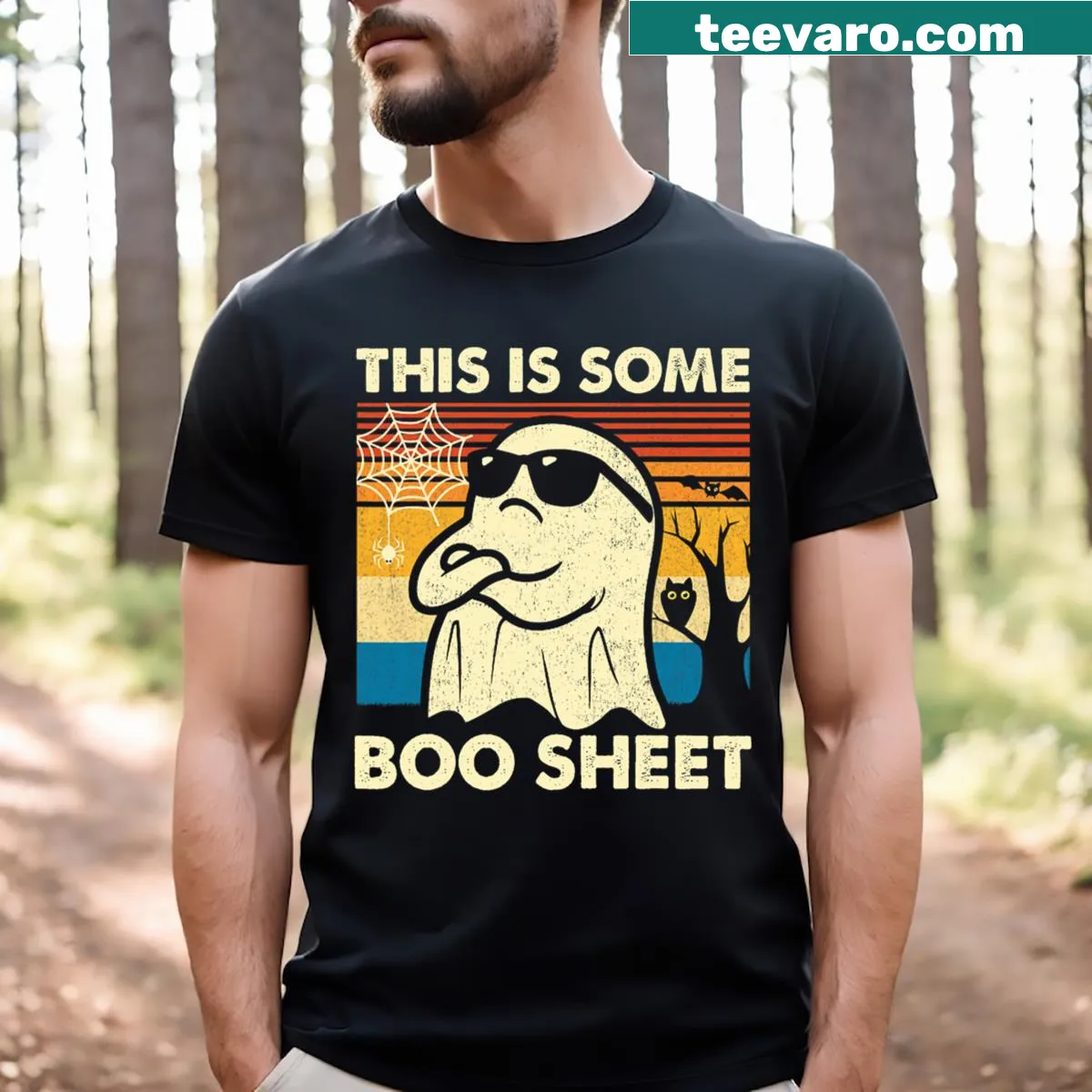 Retro Halloween T-shirt with funny ghost phrase — on a men's t-shirt