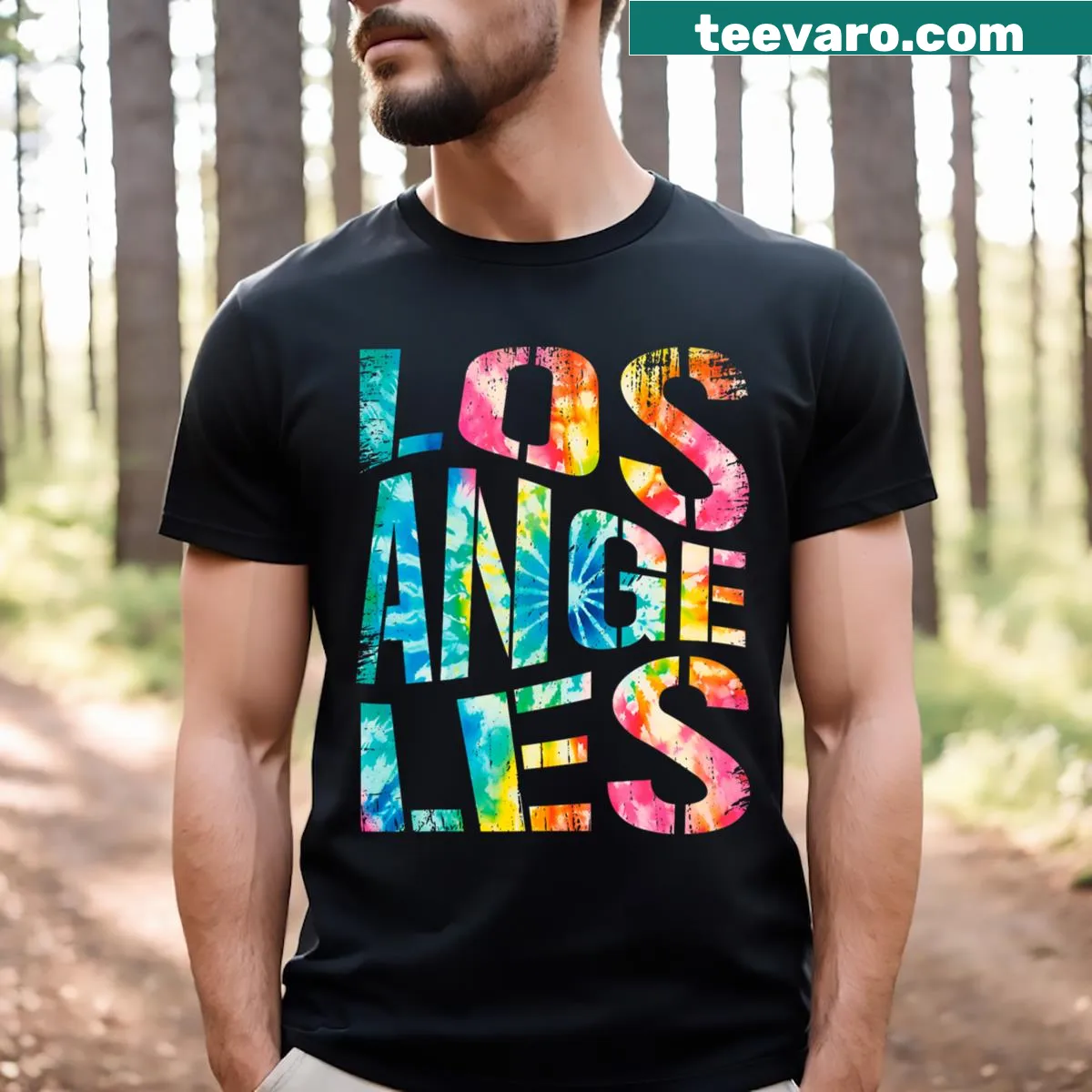 Nostalgic tie-dye T-shirt inspired by Los Angeles and California — on a men's t-shirt
