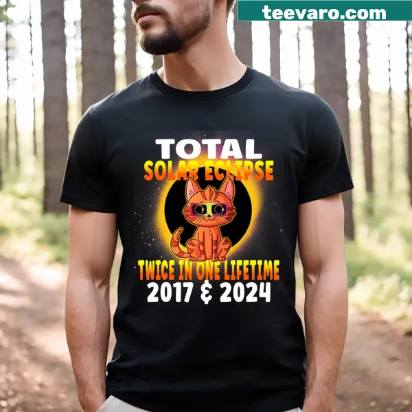Cat looking at a solar eclipse illustration t-shirt
