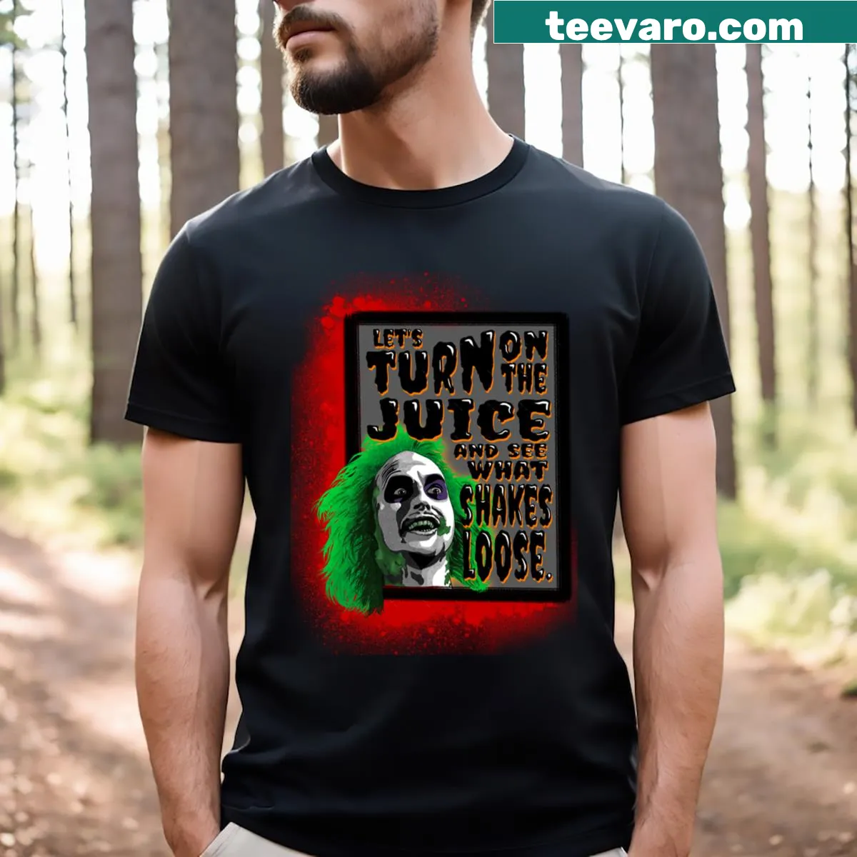 Funny saying 'Turn On The Juice' graphic on casual t-shirt — on a men's t-shirt