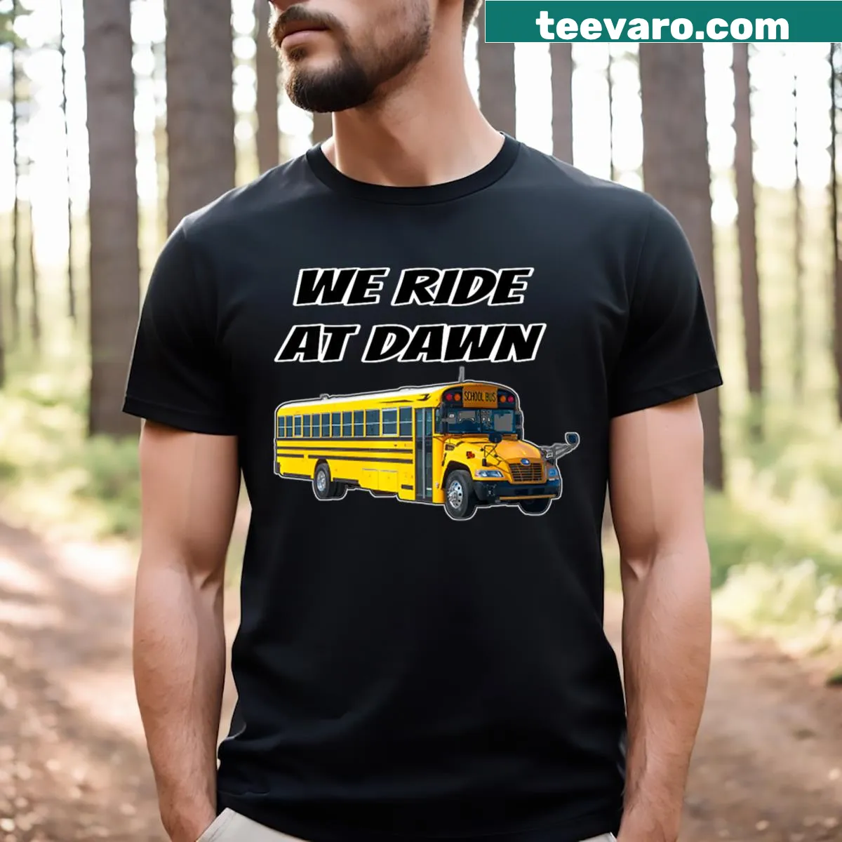 Inspirational We Ride At Dawn typography t-shirt — on a men's t-shirt