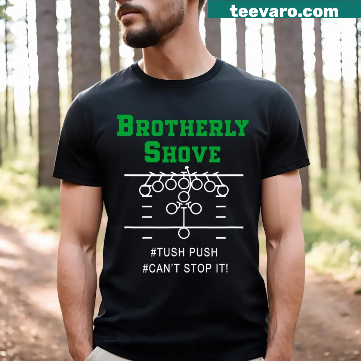 Funny T-shirt about brotherly shove for dads and kids — on a men's t-shirt