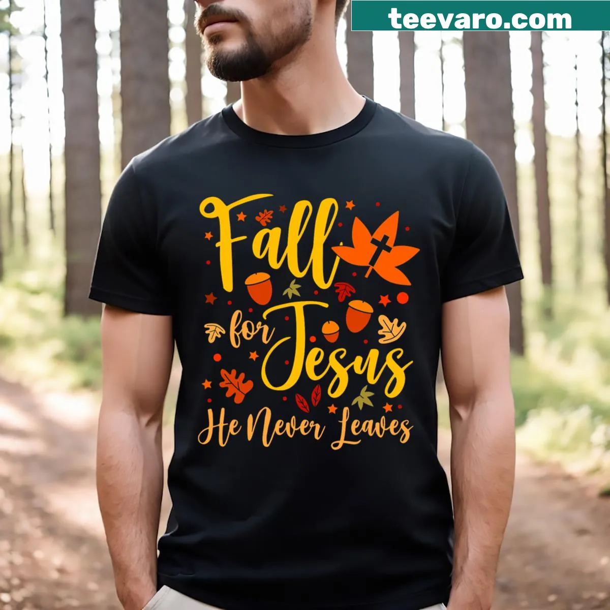 Religious T-shirt for Halloween with Fall For Jesus message — on a men's t-shirt
